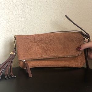 Tan fold over purse